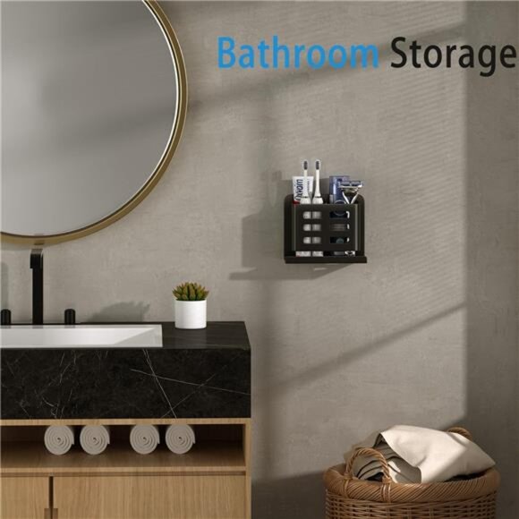 Black Wall Toothbrush Holder Aluminum Bathroom Storage Rack No Drilling Toothpas - Picture 6 of 7